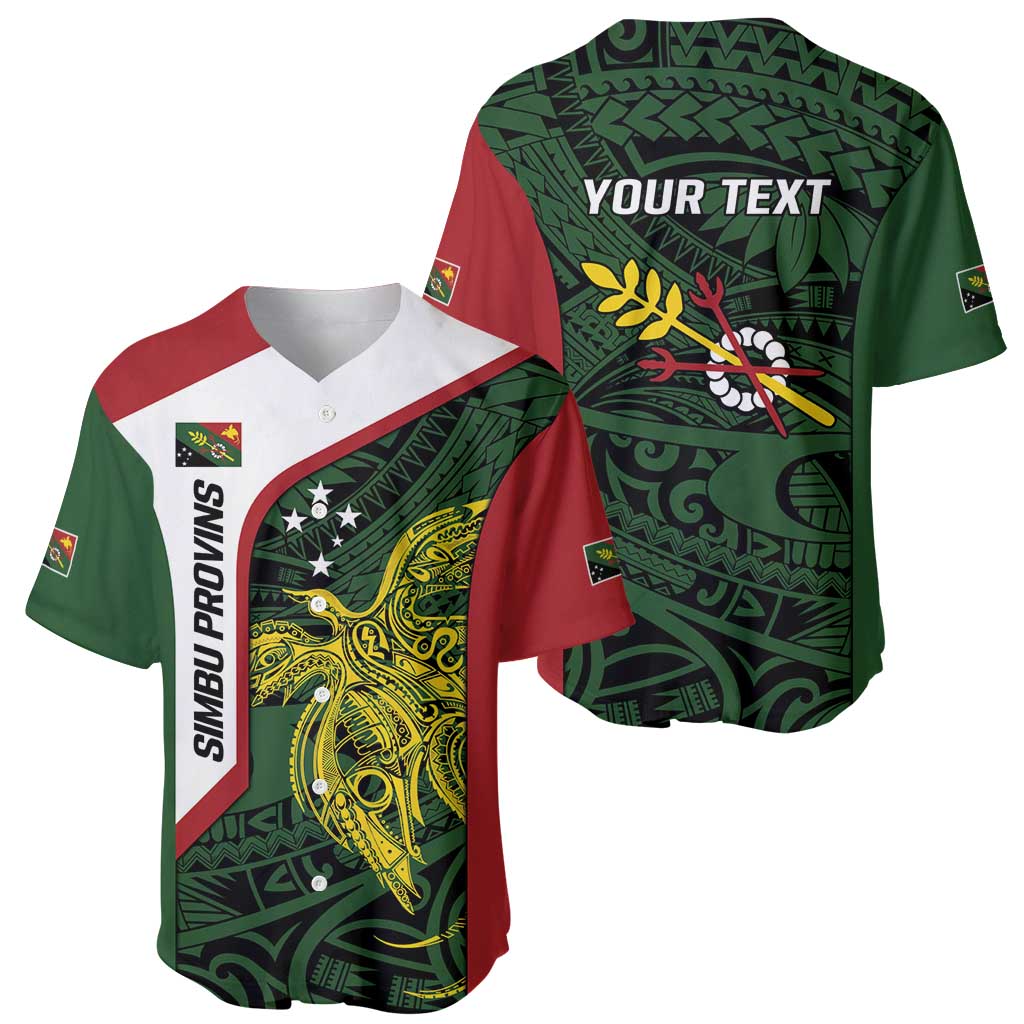 Personalised PNG Chimbu Province Baseball Jersey Bird of Paradise Tattoo Flag Motif LT9 - Polynesian Pride