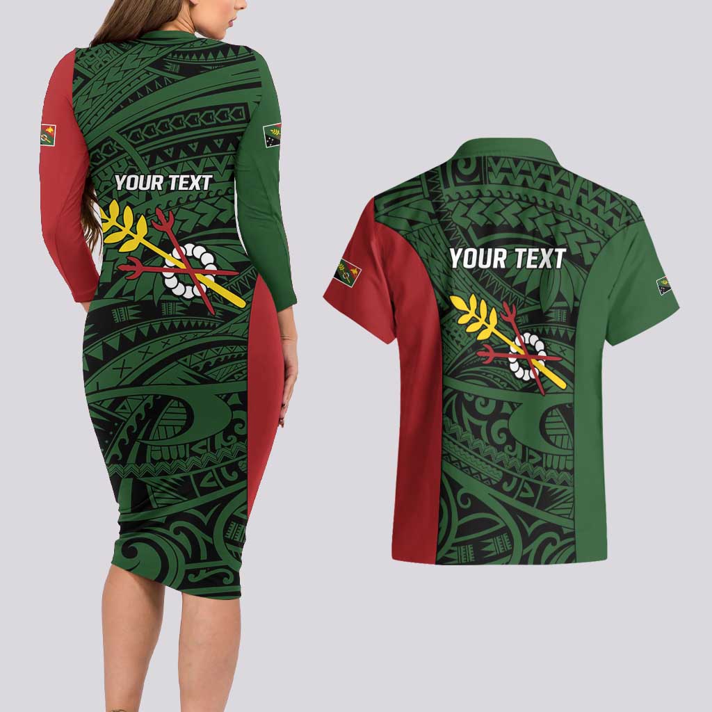 Personalised PNG Chimbu Province Couples Matching Long Sleeve Bodycon Dress and Hawaiian Shirt Bird of Paradise Tattoo Flag Motif LT9 - Polynesian Pride