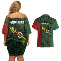 Personalised PNG Chimbu Province Couples Matching Off Shoulder Short Dress and Hawaiian Shirt Bird of Paradise Tattoo Flag Motif LT9 - Polynesian Pride