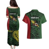 Personalised PNG Chimbu Province Couples Matching Puletasi and Hawaiian Shirt Bird of Paradise Tattoo Flag Motif LT9 - Polynesian Pride