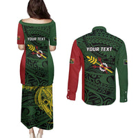 Personalised PNG Chimbu Province Couples Matching Puletasi and Long Sleeve Button Shirt Bird of Paradise Tattoo Flag Motif LT9 - Polynesian Pride