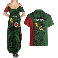 Personalised PNG Chimbu Province Couples Matching Summer Maxi Dress and Hawaiian Shirt Bird of Paradise Tattoo Flag Motif LT9 - Polynesian Pride