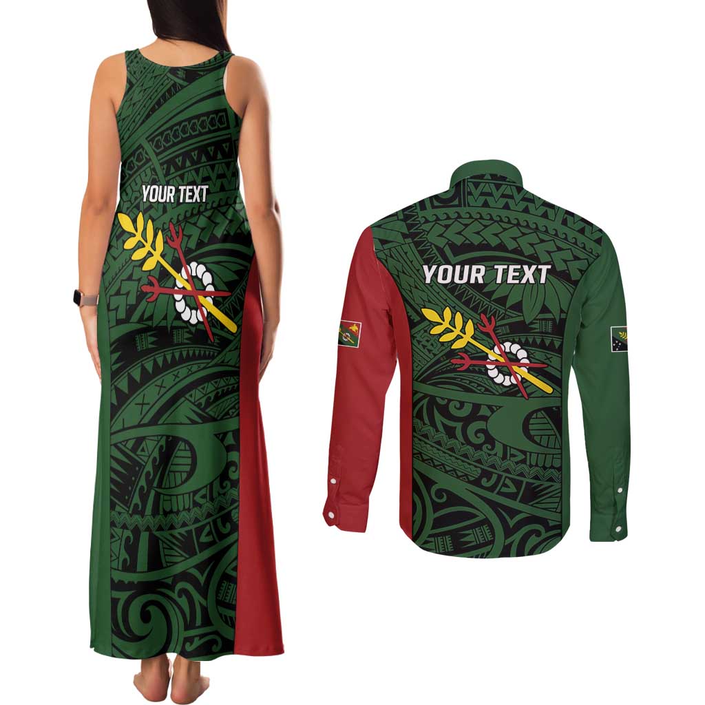 Personalised PNG Chimbu Province Couples Matching Tank Maxi Dress and Long Sleeve Button Shirt Bird of Paradise Tattoo Flag Motif LT9 - Polynesian Pride