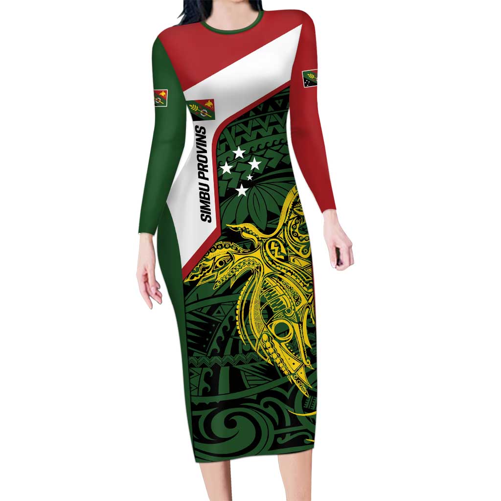 Personalised PNG Chimbu Province Family Matching Long Sleeve Bodycon Dress and Hawaiian Shirt Bird of Paradise Tattoo Flag Motif LT9 Mom's Dress Red - Polynesian Pride