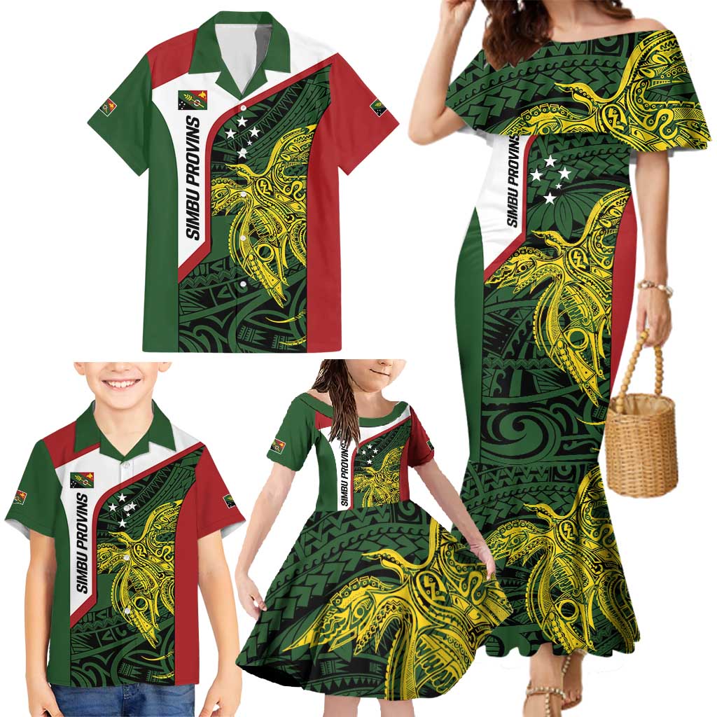 Personalised PNG Chimbu Province Family Matching Mermaid Dress and Hawaiian Shirt Bird of Paradise Tattoo Flag Motif LT9 - Polynesian Pride