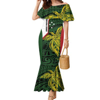 Personalised PNG Chimbu Province Family Matching Mermaid Dress and Hawaiian Shirt Bird of Paradise Tattoo Flag Motif LT9 Mom's Dress Red - Polynesian Pride