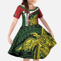 Personalised PNG Chimbu Province Family Matching Off Shoulder Maxi Dress and Hawaiian Shirt Bird of Paradise Tattoo Flag Motif LT9 Daughter's Dress Red - Polynesian Pride