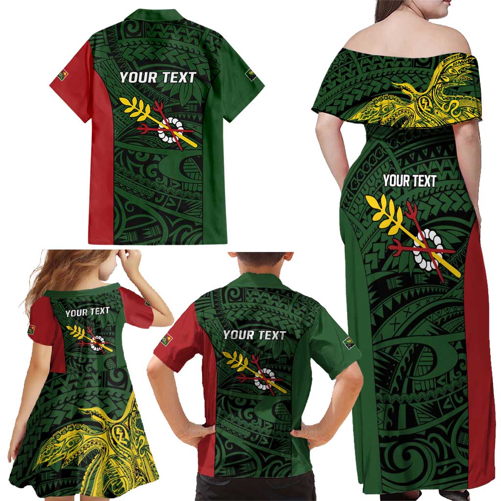 Personalised PNG Chimbu Province Family Matching Off Shoulder Maxi Dress and Hawaiian Shirt Bird of Paradise Tattoo Flag Motif LT9 - Polynesian Pride