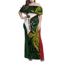 Personalised PNG Chimbu Province Family Matching Off Shoulder Maxi Dress and Hawaiian Shirt Bird of Paradise Tattoo Flag Motif LT9 Mom's Dress Red - Polynesian Pride