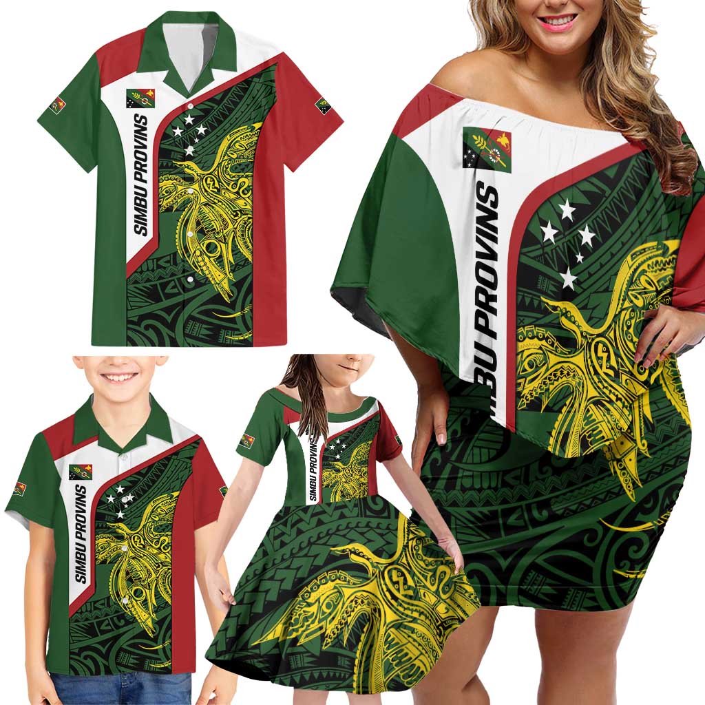 Personalised PNG Chimbu Province Family Matching Off Shoulder Short Dress and Hawaiian Shirt Bird of Paradise Tattoo Flag Motif LT9 - Polynesian Pride