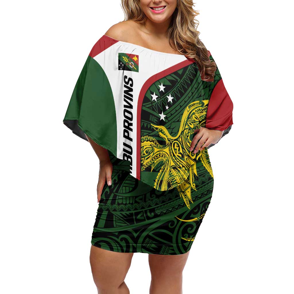 Personalised PNG Chimbu Province Family Matching Off Shoulder Short Dress and Hawaiian Shirt Bird of Paradise Tattoo Flag Motif LT9 Mom's Dress Red - Polynesian Pride
