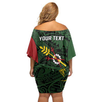 Personalised PNG Chimbu Province Family Matching Off Shoulder Short Dress and Hawaiian Shirt Bird of Paradise Tattoo Flag Motif LT9 - Polynesian Pride