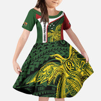 Personalised PNG Chimbu Province Family Matching Puletasi and Hawaiian Shirt Bird of Paradise Tattoo Flag Motif LT9 Daughter's Dress Red - Polynesian Pride