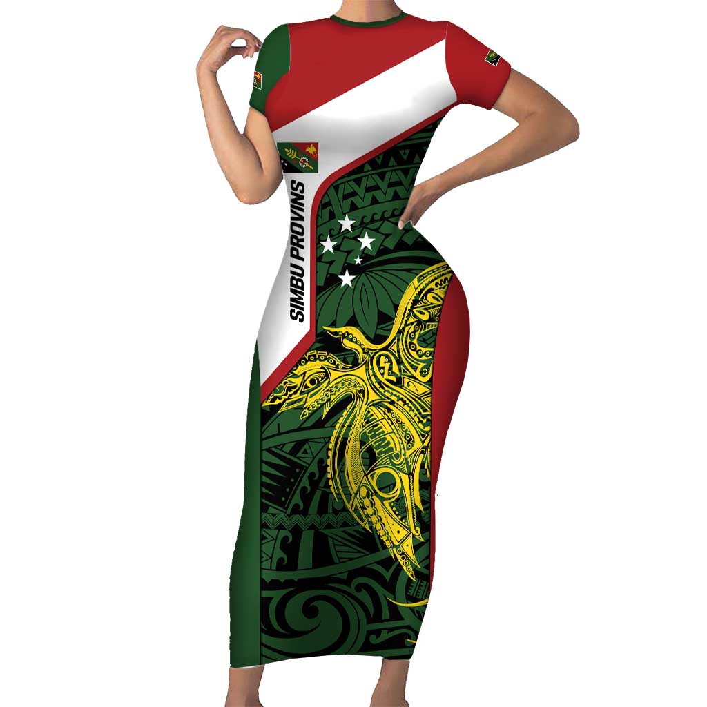 Personalised PNG Chimbu Province Family Matching Short Sleeve Bodycon Dress and Hawaiian Shirt Bird of Paradise Tattoo Flag Motif LT9 Mom's Dress Red - Polynesian Pride