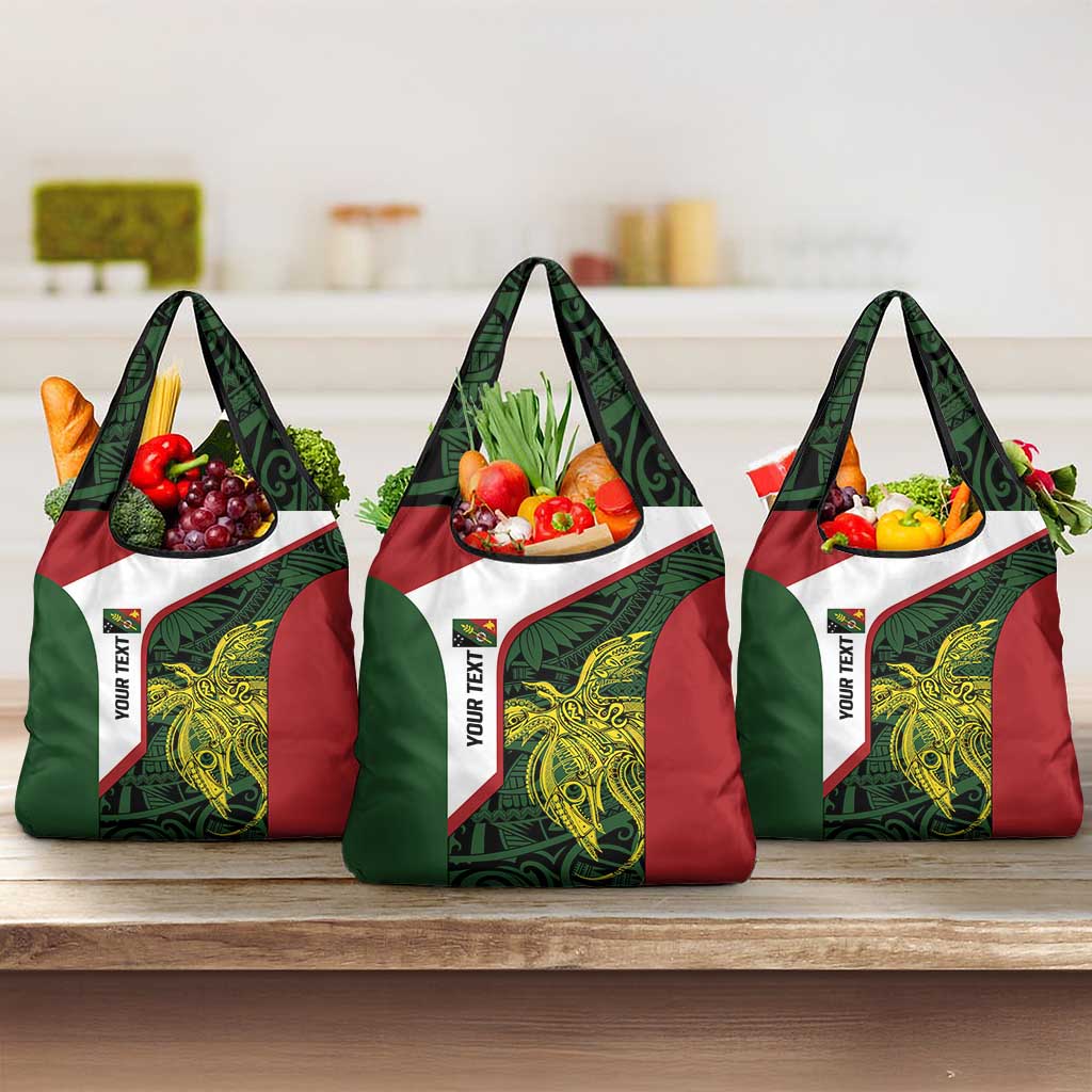 Personalised PNG Chimbu Province Grocery Bag Bird of Paradise Tattoo Flag Motif LT9 3-pack One Size Red - Polynesian Pride