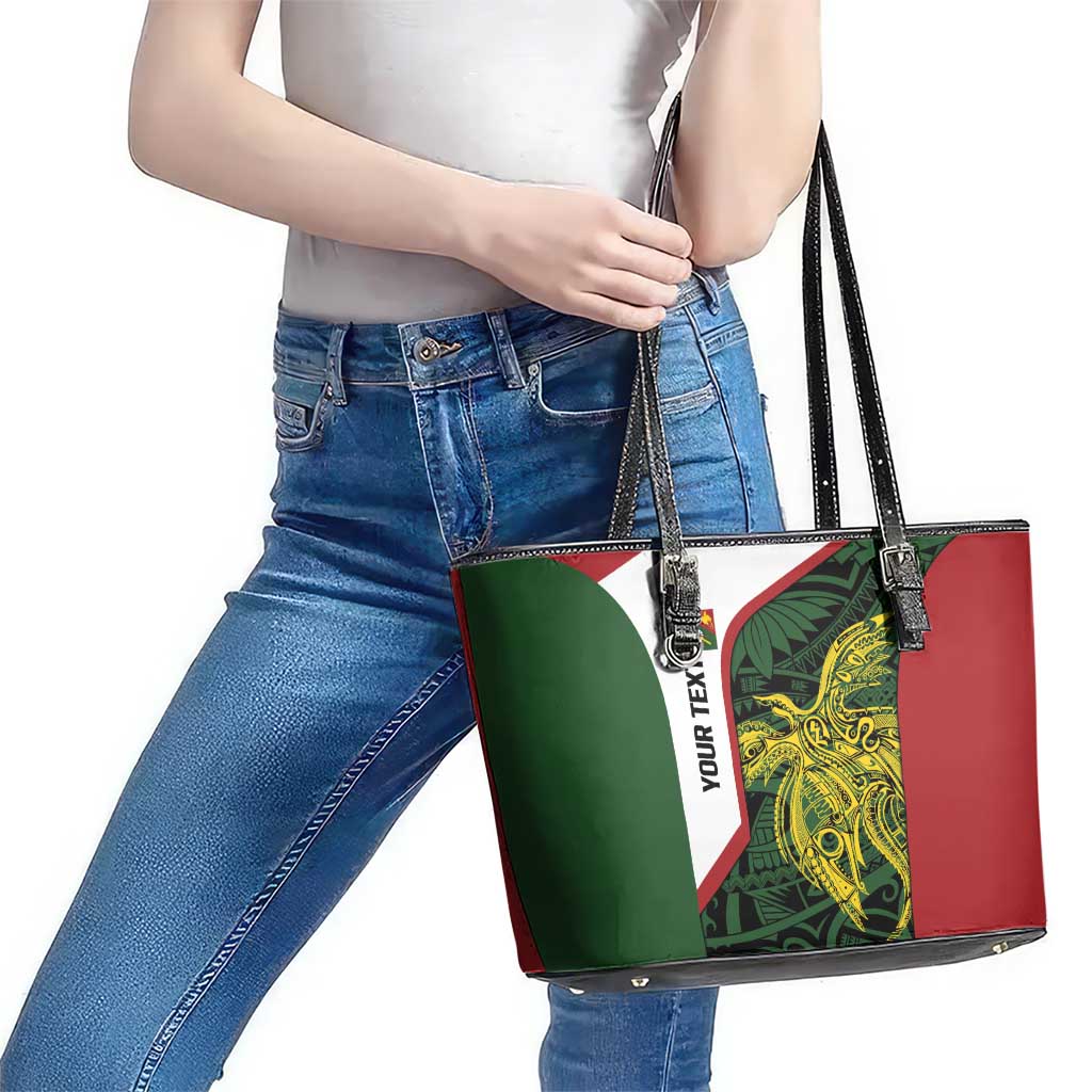 Personalised PNG Chimbu Province Leather Tote Bag Bird of Paradise Tattoo Flag Motif LT9 - Polynesian Pride