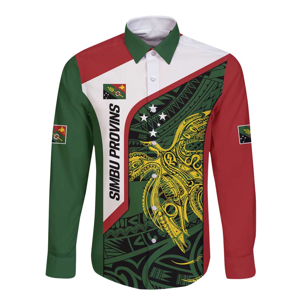 Personalised PNG Chimbu Province Long Sleeve Button Shirt Bird of Paradise Tattoo Flag Motif LT9 Unisex Red - Polynesian Pride