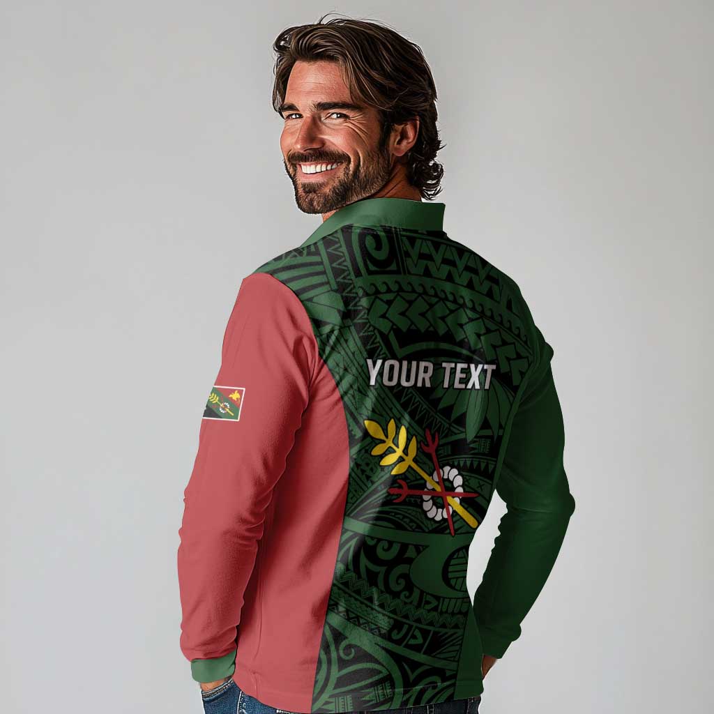 Personalised PNG Chimbu Province Long Sleeve Polo Shirt Bird of Paradise Tattoo Flag Motif LT9 - Polynesian Pride