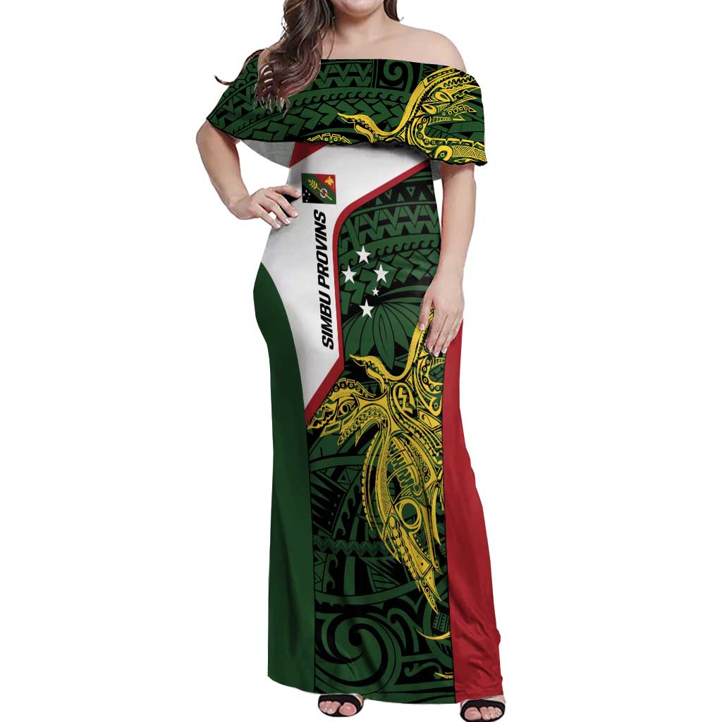 Personalised PNG Chimbu Province Off Shoulder Maxi Dress Bird of Paradise Tattoo Flag Motif LT9 Women Red - Polynesian Pride
