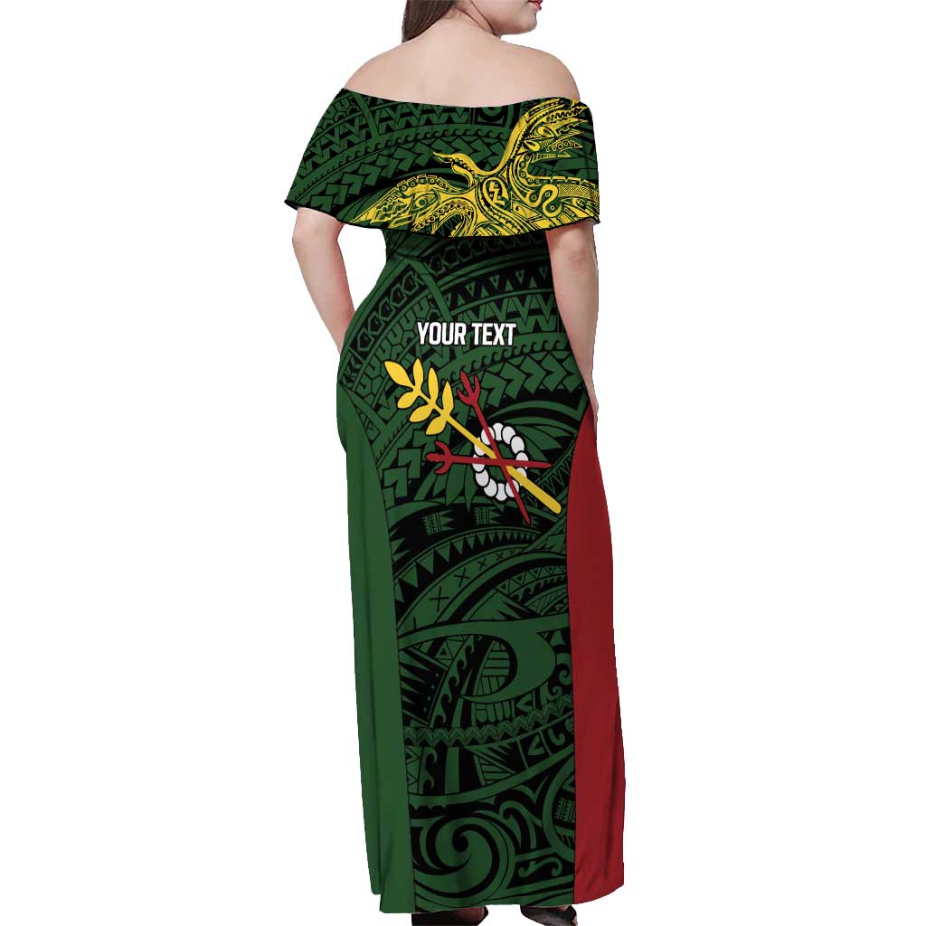 Personalised PNG Chimbu Province Off Shoulder Maxi Dress Bird of Paradise Tattoo Flag Motif LT9 - Polynesian Pride