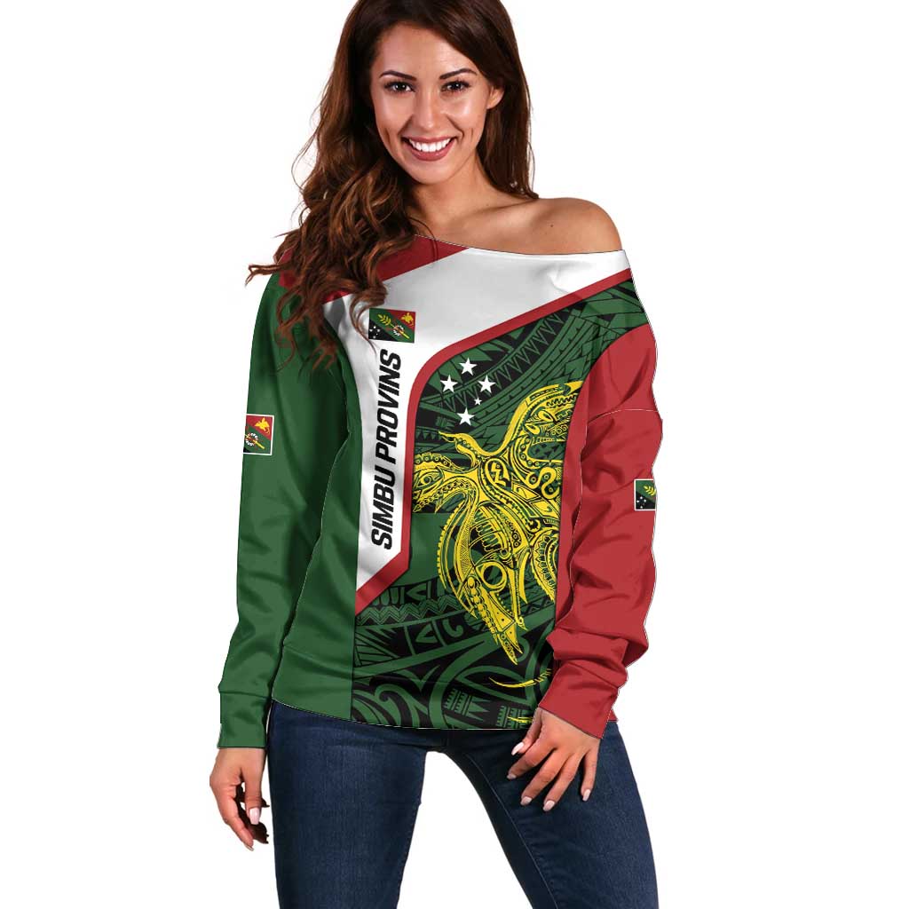 Personalised PNG Chimbu Province Off Shoulder Sweater Bird of Paradise Tattoo Flag Motif LT9 Women Red - Polynesian Pride