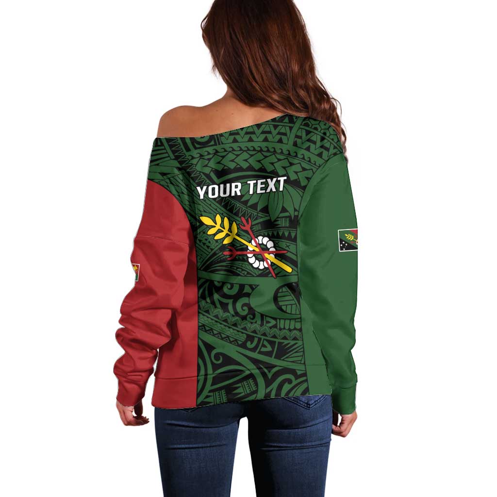 Personalised PNG Chimbu Province Off Shoulder Sweater Bird of Paradise Tattoo Flag Motif LT9 - Polynesian Pride