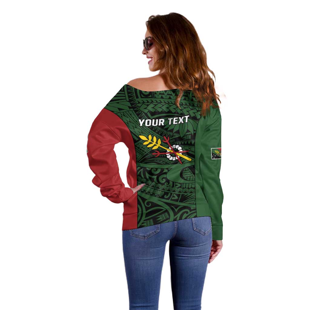 Personalised PNG Chimbu Province Off Shoulder Sweater Bird of Paradise Tattoo Flag Motif LT9 - Polynesian Pride