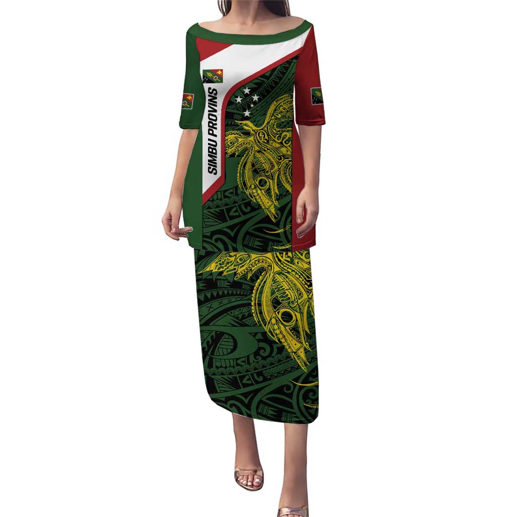 Personalised PNG Chimbu Province Puletasi Bird of Paradise Tattoo Flag Motif LT9 Long Dress Red - Polynesian Pride