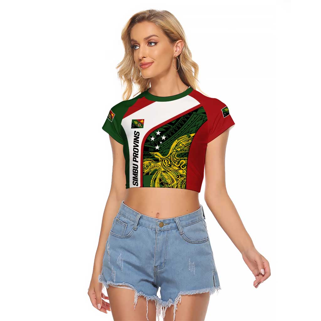 Personalised PNG Chimbu Province Raglan Cropped T Shirt Bird of Paradise Tattoo Flag Motif LT9 Female Red - Polynesian Pride