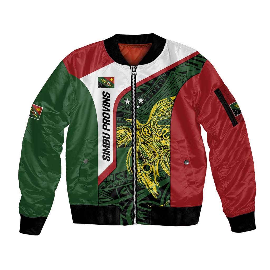 Personalised PNG Chimbu Province Sleeve Zip Bomber Jacket Bird of Paradise Tattoo Flag Motif LT9 Unisex Red - Polynesian Pride