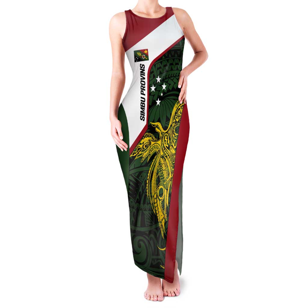Personalised PNG Chimbu Province Tank Maxi Dress Bird of Paradise Tattoo Flag Motif LT9 Women Red - Polynesian Pride
