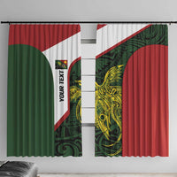 Personalised PNG Chimbu Province Window Curtain Bird of Paradise Tattoo Flag Motif LT9 With Hooks Red - Polynesian Pride