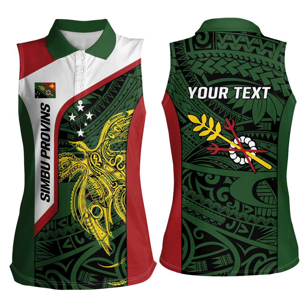 Personalised PNG Chimbu Province Women Sleeveless Polo Shirt Bird of Paradise Tattoo Flag Motif LT9 - Polynesian Pride
