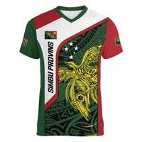 Personalised PNG Chimbu Province Women V-Neck T-Shirt Bird of Paradise Tattoo Flag Motif LT9 Female Red - Polynesian Pride