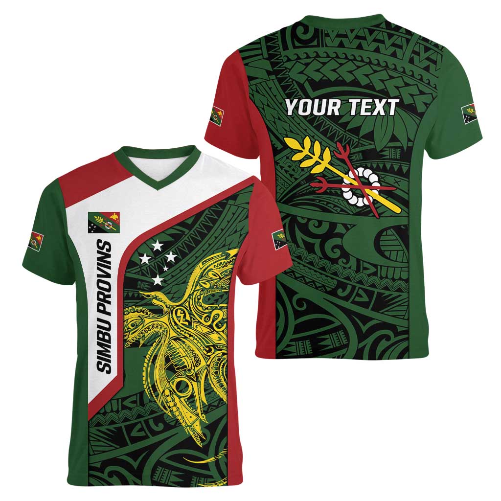 Personalised PNG Chimbu Province Women V-Neck T-Shirt Bird of Paradise Tattoo Flag Motif LT9 - Polynesian Pride