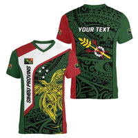 Personalised PNG Chimbu Province Women V-Neck T-Shirt Bird of Paradise Tattoo Flag Motif LT9 - Polynesian Pride