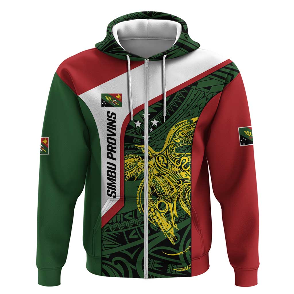 Personalised PNG Chimbu Province Zip Hoodie Bird of Paradise Tattoo Flag Motif LT9 Zip Hoodie Red - Polynesian Pride