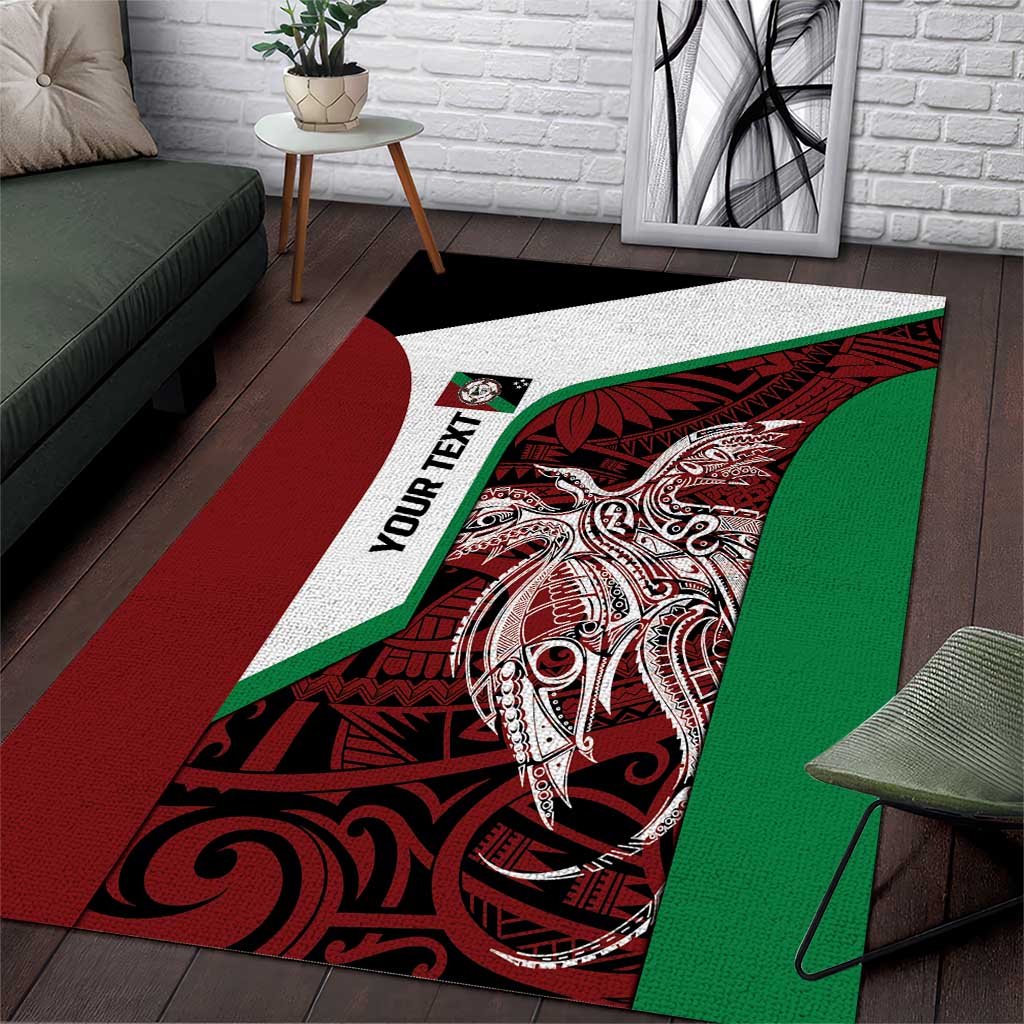 Personalised PNG East New Britain Province Area Rug Bird of Paradise Tattoo Flag Motif LT9 Green - Polynesian Pride