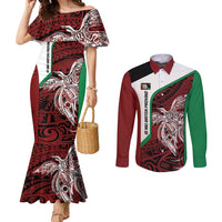 Personalised PNG East New Britain Province Couples Matching Mermaid Dress and Long Sleeve Button Shirt Bird of Paradise Tattoo Flag Motif LT9 Green - Polynesian Pride