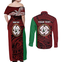 Personalised PNG East New Britain Province Couples Matching Off Shoulder Maxi Dress and Long Sleeve Button Shirt Bird of Paradise Tattoo Flag Motif LT9 - Polynesian Pride