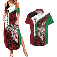 Personalised PNG East New Britain Province Couples Matching Summer Maxi Dress and Hawaiian Shirt Bird of Paradise Tattoo Flag Motif LT9 Green - Polynesian Pride