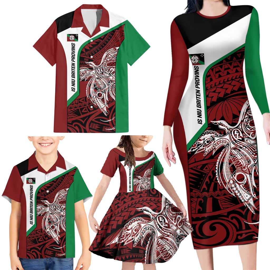 Personalised PNG East New Britain Province Family Matching Long Sleeve Bodycon Dress and Hawaiian Shirt Bird of Paradise Tattoo Flag Motif LT9 - Polynesian Pride