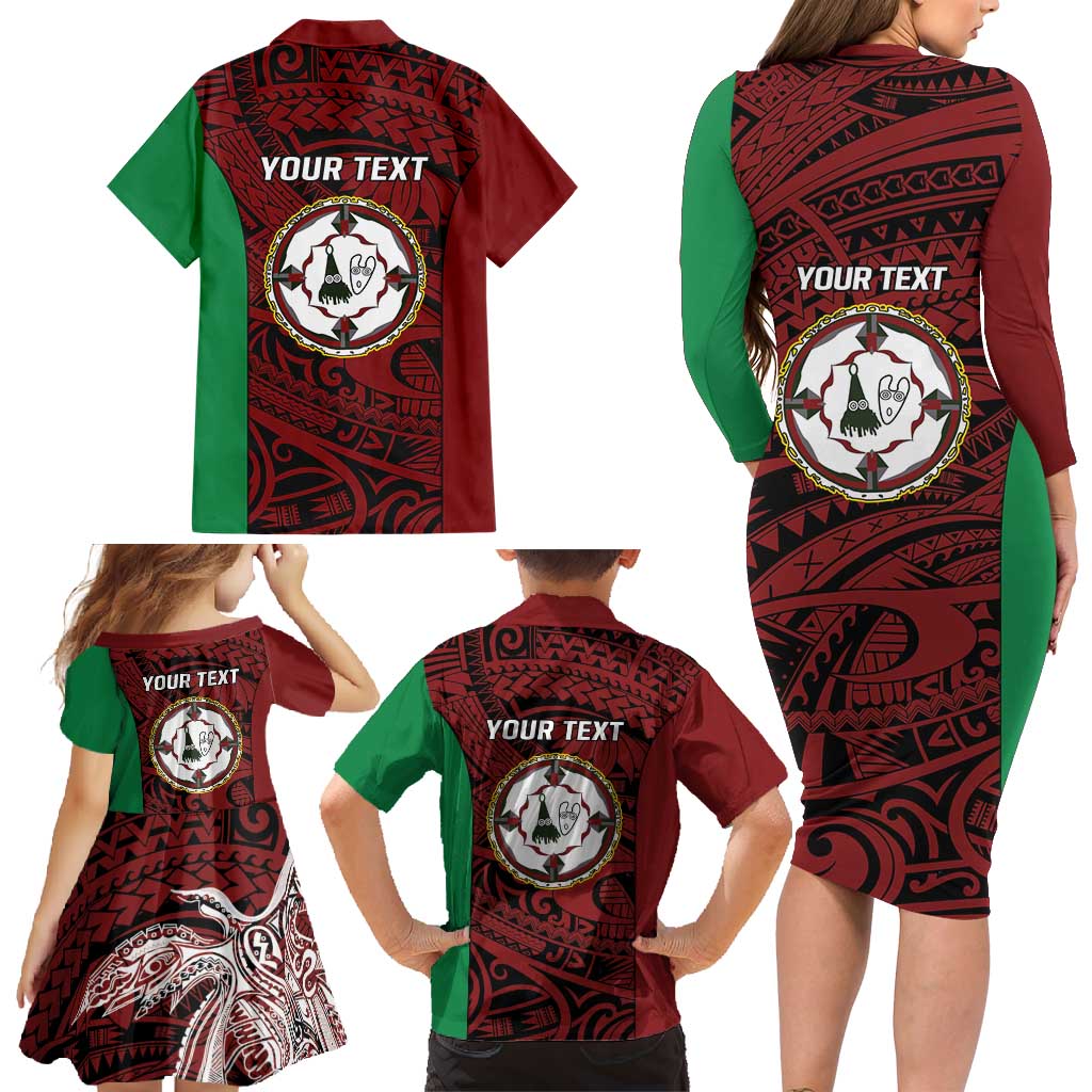 Personalised PNG East New Britain Province Family Matching Long Sleeve Bodycon Dress and Hawaiian Shirt Bird of Paradise Tattoo Flag Motif LT9 - Polynesian Pride