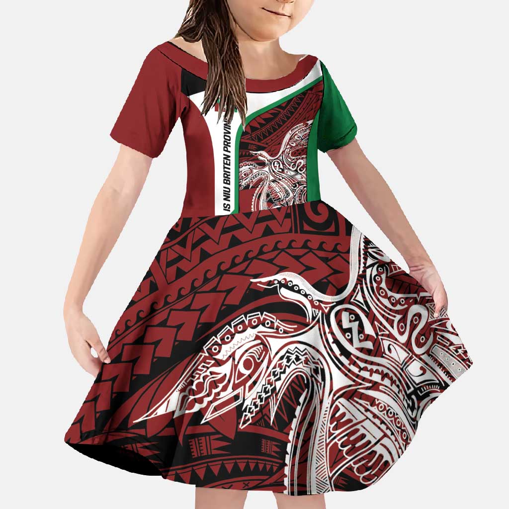 Personalised PNG East New Britain Province Family Matching Mermaid Dress and Hawaiian Shirt Bird of Paradise Tattoo Flag Motif LT9 Daughter's Dress Green - Polynesian Pride