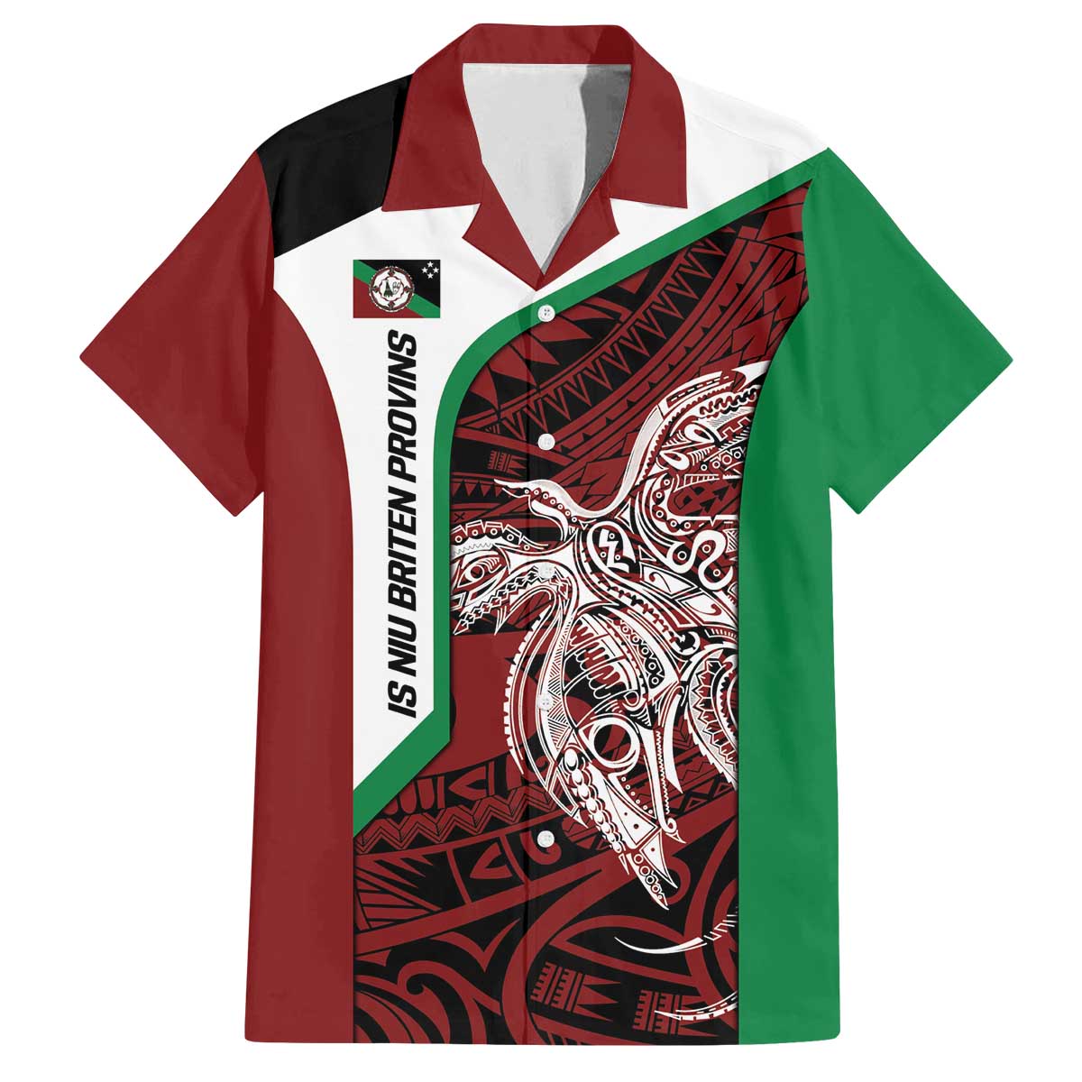 Personalised PNG East New Britain Province Family Matching Off The Shoulder Long Sleeve Dress and Hawaiian Shirt Bird of Paradise Tattoo Flag Motif LT9 Dad's Shirt - Short Sleeve Green - Polynesian Pride