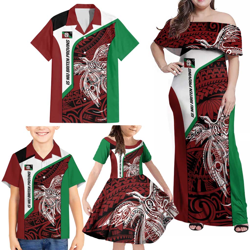 Personalised PNG East New Britain Province Family Matching Off Shoulder Maxi Dress and Hawaiian Shirt Bird of Paradise Tattoo Flag Motif LT9 - Polynesian Pride