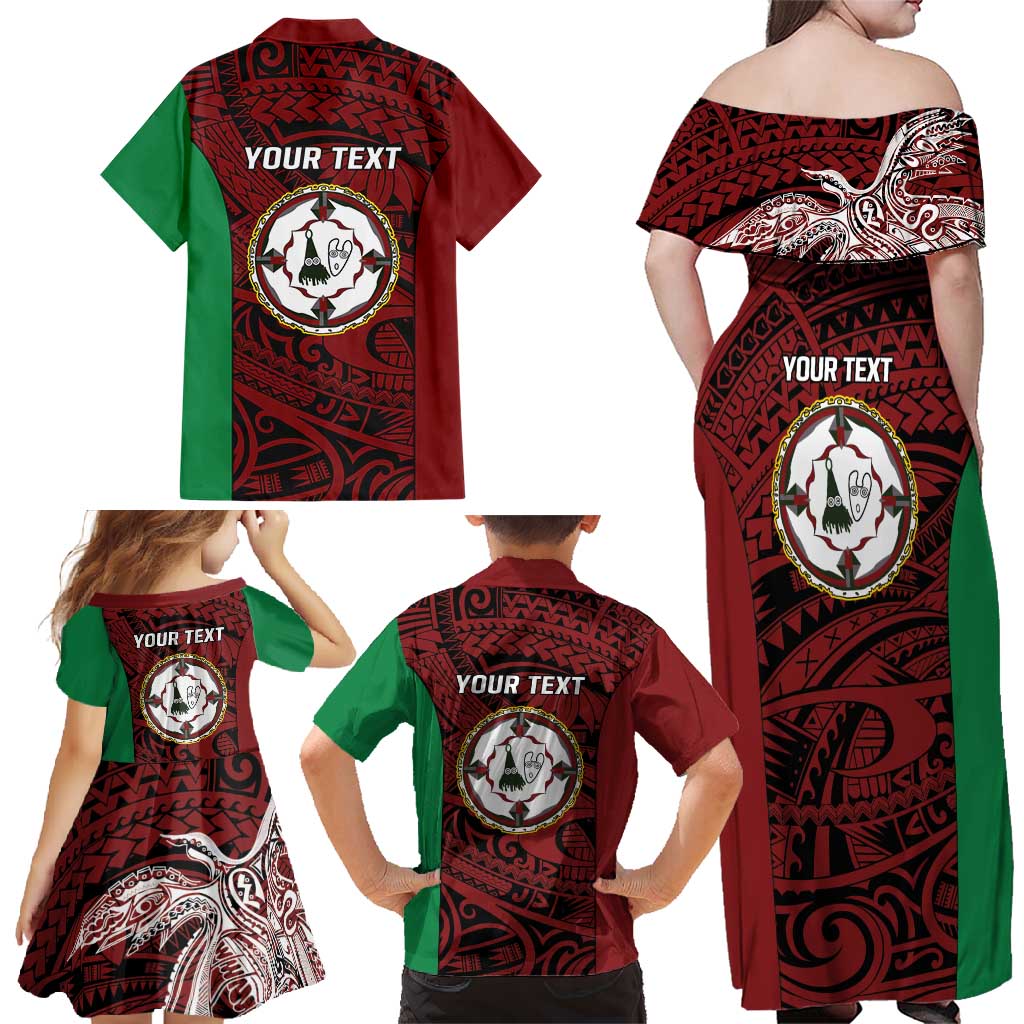 Personalised PNG East New Britain Province Family Matching Off Shoulder Maxi Dress and Hawaiian Shirt Bird of Paradise Tattoo Flag Motif LT9 - Polynesian Pride