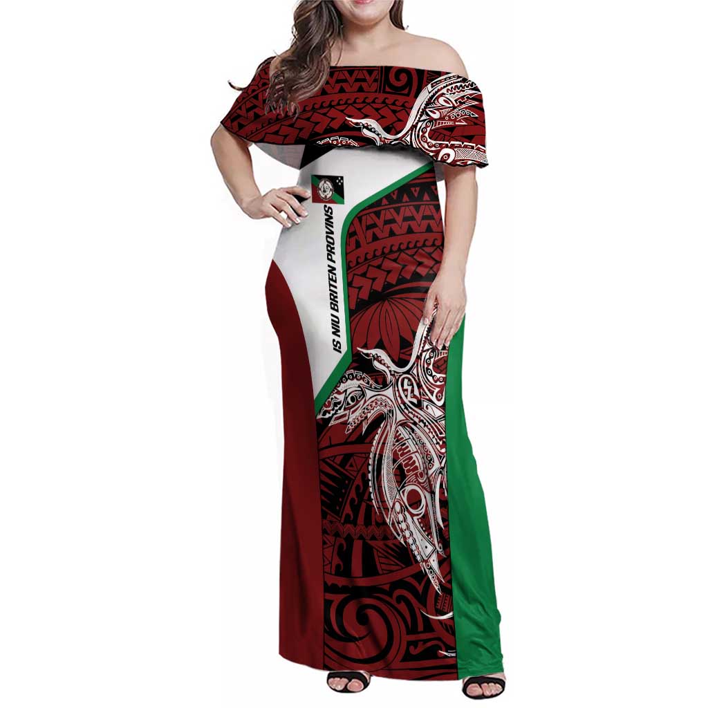 Personalised PNG East New Britain Province Family Matching Off Shoulder Maxi Dress and Hawaiian Shirt Bird of Paradise Tattoo Flag Motif LT9 Mom's Dress Green - Polynesian Pride