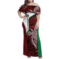 Personalised PNG East New Britain Province Family Matching Off Shoulder Maxi Dress and Hawaiian Shirt Bird of Paradise Tattoo Flag Motif LT9 Mom's Dress Green - Polynesian Pride