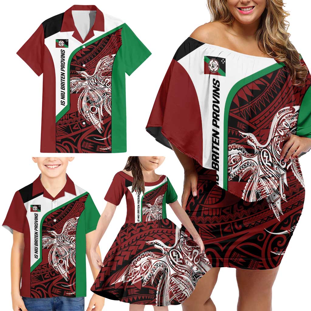 Personalised PNG East New Britain Province Family Matching Off Shoulder Short Dress and Hawaiian Shirt Bird of Paradise Tattoo Flag Motif LT9 - Polynesian Pride